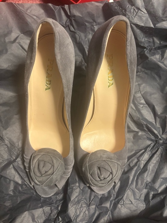Prada Gray Suede Rosette Ballet Flats - Picture 3 of 4